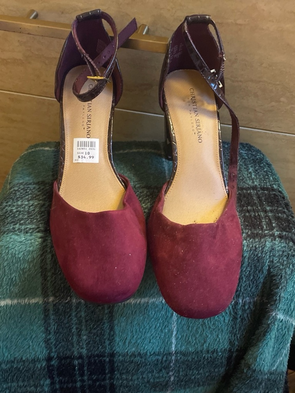 Christian Siriano Burgundy Suede Ankle-Strap Heels